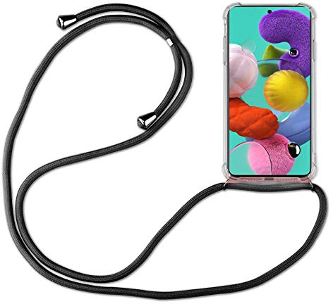 Hülle Kompatibel mit Samsung Galaxy A51 | Handykette Smartphone Halskette Hülle mit Band | Handyhülle mit Kordel zum Umhängen Kompatibel für Galaxy A51 | Schwarz