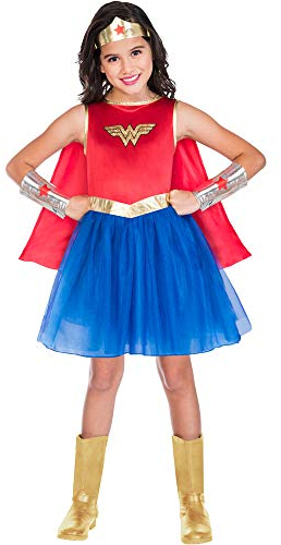 amscan Costume da supereroe Wonder Woman per bambine, con licenza ufficiale, 9908398, 6-8 anni