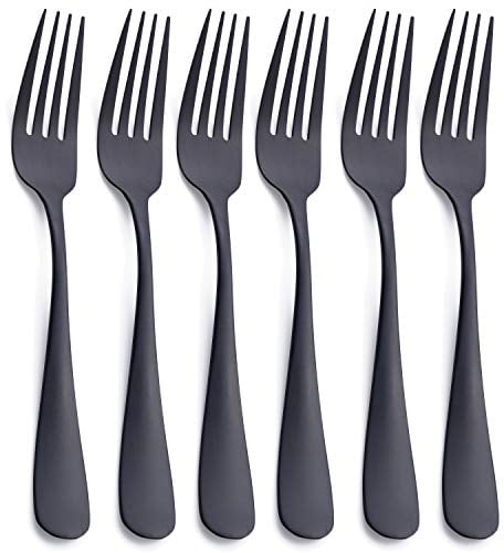 Matte Black Dinner Fork, GoGeiLi Stainless Steel Satin Finish 8.0-inch(20.3cm) Silverware Flatware Fork Set, Service for 6, Dishwasher Safe