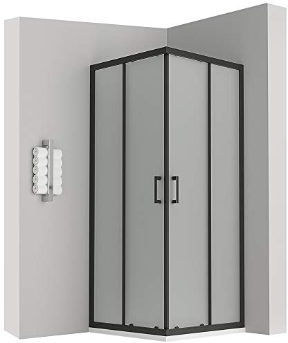 LANABLACK Cabine douche noire H 180 cm porte coulissante opaque 80 x 100 cm
