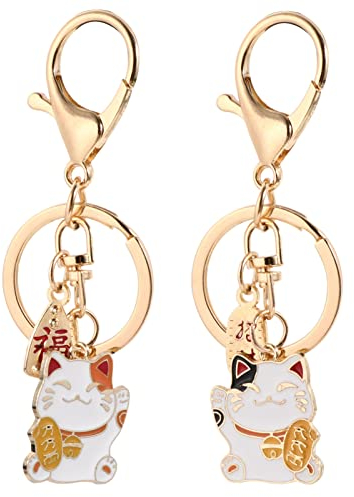 SOIMISS 2 Stück Glückliche Katze Schlüsselbund Japanischen Stil Feng Shui Maneki Neko Schlüsselring Fu Charms Schlüsselhalter Geldbörse Tasche Anhänger Geschenk Schmuck für Weihnachten