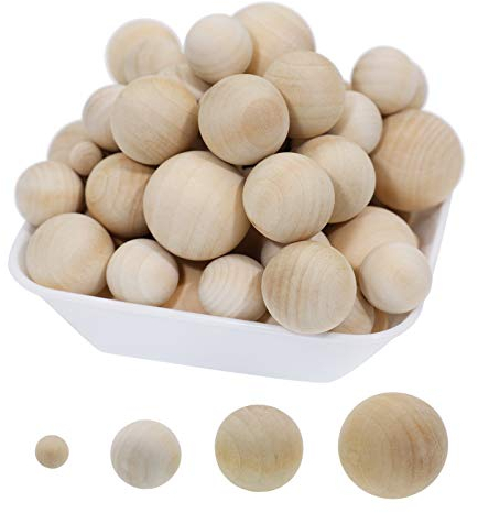 Holzkugeln,110 Stück Holzbälle Rund Unlackiert Naturholz Holzperlen Bastelperlen für DIY Schmuck Zubehör zum Basteln,4 Größen,10mm,20 mm, 25 mm, 30 mm (110 Stück)