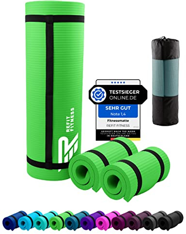 NBR Fitnessmatte Yogamatte 190 x 60 x 1.0 cm + Fitness Pad 25 x 61 x 1,5 cm Grün Green Sportmatte Gymnastikmatte Trainingsmatte rutschfest Matte für Sport Yoga Kniekissen Kniematte Gymnastik Tragegurt