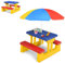COSTWAY Table de Pique-Nique Enfants avec Parasol Amovible, Salon de Jardin Enfants avec 1 Table et 2 Bancs Colorées, Cadre Solide pour Jardin Terrasse Patio, 107 x 107 x 137 CM