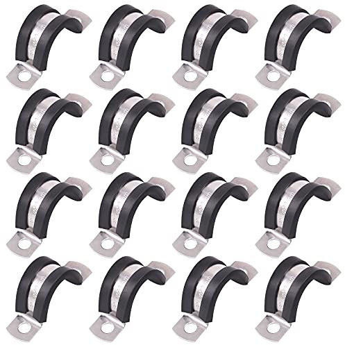 Glarks Juego de abrazaderas de 22 mm y 2 agujeros de 22 mm de acero inoxidable 304 con cojín de goma rígida para tubos de fijación (22 mm)