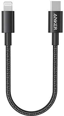Anker USB C to Lightning Cable New Nylon (1ft, MFi Certified) for iPhone 14/14 Pro/13/13 Pro/12 Pro Max /12/11 /X/XS/XR/ 8 Plus/AirPods Pro, Supports Power Delivery (1ft, Black)