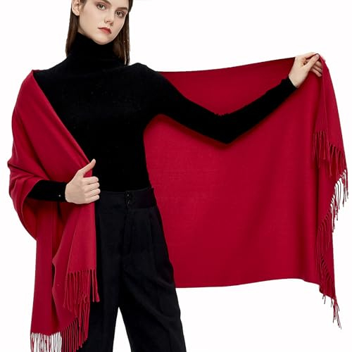 Gragengs Pashmina Schals und Wraps Schals für Damen Hochzeit Party Winter Warme Lange Solid Color,Maroon