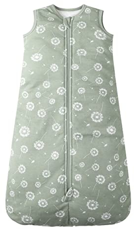 Owlivia Bio-Baumwolle Baby Schlafsack 2.5 Tog Jungen Mädchen Schlafsack, Tragbare Baby-Decke mit 2-Wege-Reißverschluss (2.5 Tog Grüner Löwenzahn, 12-18 Monate)
