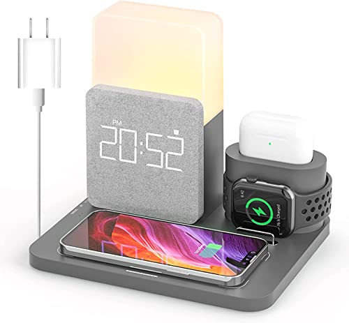 COLSUR Wireless Charging Station, 3 in 1 Charging Station, Alarm Clock with Wireless Charger, iPhone 16/15/14/13/12/Pro/Pro Max/Mini, Samsung, AirPods(QC3.0 Adapter Included)