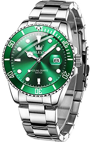 OLEVS Herren-Armbanduhr, Designer-Kalenderkleid, Metall, Edelstahl, Quarz, analog, wasserdicht, leuchtend, groß