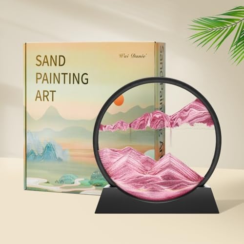 Wai Danie Sandbilder zum Drehen 3D Sandscape - die Sandkunst in Tiefsee Fließende Sandmalerei Sandbild Geschenke Sanduhr Deko Aesthetic für Büro Wohnzimmer Schreibtisch Erwachsene Kinder (Rosa, 12'')