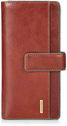 VISCONTI Portafoglio Donna Grande Capacità Pelle Vera Bloccaggio RFID, Portamonete Grande con Cerniera e bottone a pressione, 23 scomparti, 16 le carte di credito Portamonete Donna XXL - Marrone