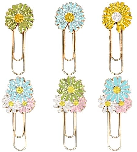 6 niedliche Kirsch-Büroklammern, Lesezeichen, lustig, bunt, groß, Metall, Sakura, Sonnenblume, Gänseblümchen, rosa Büroklammer-Planer-Zubehör (6 Stück Blumen)