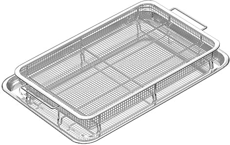 Cesta y bandeja extra grande para freidora de aire para horno, bandeja y cesta de acero inoxidable de 18.8 x 13.3 pulgadas, juego de cesta de malla antiadherente, bandeja de freidora de aire para