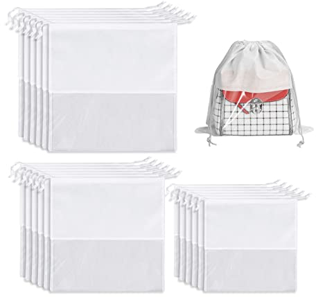 18 Stück Staubbeutel für Handtaschen, 3 Größen, Vliesstoff, staubdicht, mit Kordelzug, transparentes Fenster, Staubschutz, Aufbewahrungstaschen, Handtaschen-Aufbewahrungs-Organizer (weiß)