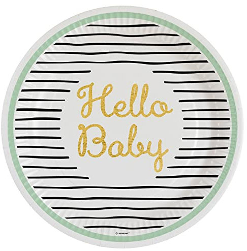 Amscan 8 Assiettes Hello Baby Rondes en Papier 23 cm