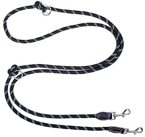 Trhillsbrad Hundeleine 3m x 10mm, 208g, Verstellbare hundeleine jeden Hund, Multifunktionsleine Doppelleine Umhängeleine robust, schwarz