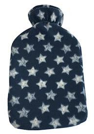 B4E Navy Blue and White Stars 2L Hot Water Bottle with Soft Fleece Cover | Leakproof and Pain Relief Secure Hot Water Bottle