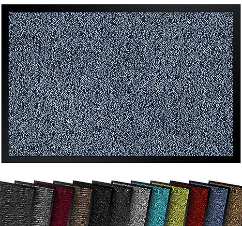 comflor Hochwertige Fußmatte Blau 60x90 groß für Innen & Außen - Schmutzfangmatte rutschfest, waschbar & wetterfest - Fussmatte für Eingangsbereich & Aussenbereich - Läufer Flur dünn
