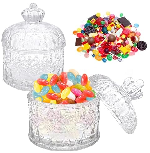 Cisolen 2 Pièces Cristal Récipient De Stockage Verres Transparent Sucrier Récipient En Verre Cristal Bonbonnière Récipient Bocaux De Conservation Pour Chocolat Fèves Biscuits Sucre