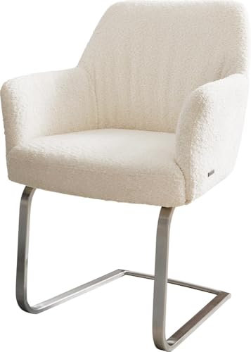 Schwingstuhl Xana-Flex mit Armlehnen Freischwinger flach Edelstahl Bouclé Weiß Taschenfederkern
