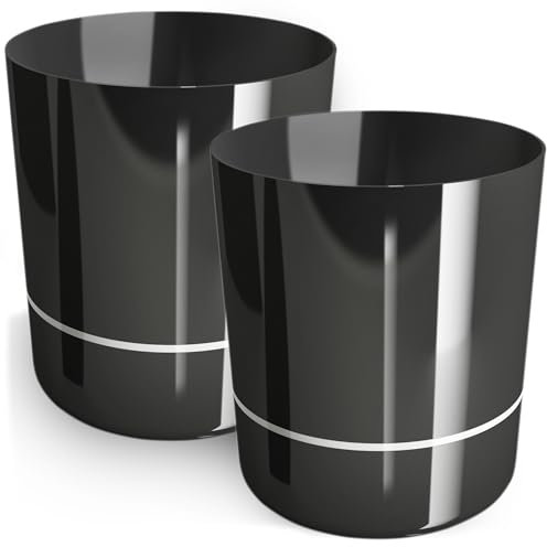 PECZEKO Pot de Fleurs Brillant, Pot de Fleurs en Plastique, Pot de Fleurs décoratif pour Grandes et Petites Fleurs, Lot de 2 Pots de Fleurs, Pots de Fleurs, Pots pour Herbes, (2 pièces) Noir, ø 25 cm