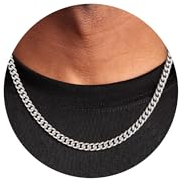 FUNEIA Halskette Herren Edelstahl Panzerkette Kette Silber Männer Kubanische Gliederkette Hip-Hop Silberkette Jungs Men's Necklace Schmuck Geschenk Herren Damen (Länge 46cm, 6mm Breit)
