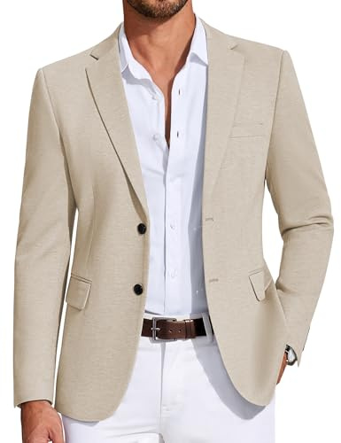 COOFANDY Mens Casual Blazer Knit Sport Coat Lightweight Two Button Suit Jacket Light Khaki, L