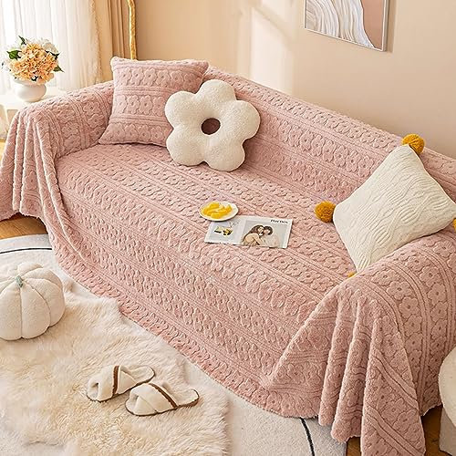 Bishilin Couchbezug Eckcouch 180x300CM, Überzug Sofa 3 Sitzer Blumen Motiv Rosa Sofabezug Universal Katzenschutz