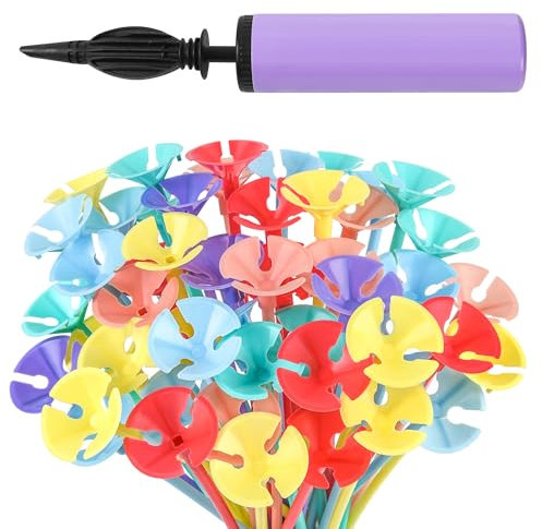 Colorful balloon sticks set, 100pcs plastic balloon holder sticks with 100pcs cup and a pump, balloon sticks for wedding birthday party vacation decoration