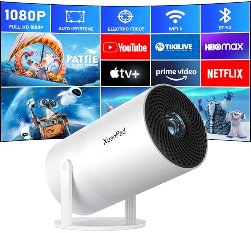 [Official Netflix & 16000L Electric Focus] Mini Projector – WiFi & Bluetooth, XuanPad 1080P Supported, Portable Projector with 210° Rotatable Stand, Auto Keystone, Dust Removal & Cooling Design