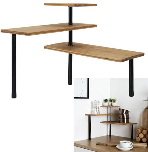 WDMT Eckregal aus Bambus – 3-stufig – 43 x 27 x 43 cm – Platzsparendes Küchenregal – Badezimmer-Organizer – Eckschrank – Nachhaltiges Pflanzenregal – Braun