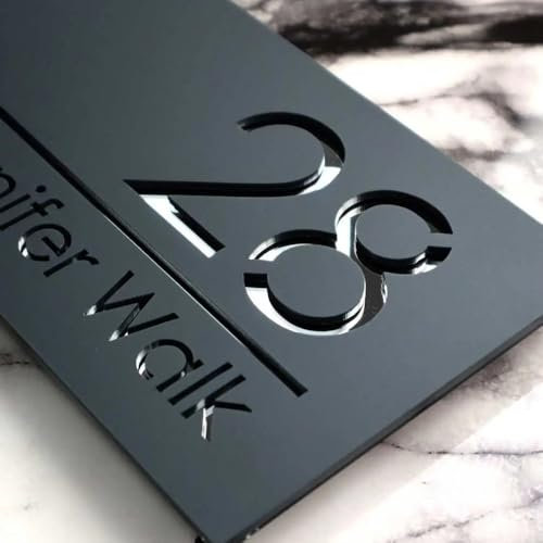 Personalized Acrylic House Number,Laser-Cut Door Number Plaque,Customized House Acrylic Number Plate,Custom House Number Sign (Black (Silver Text))