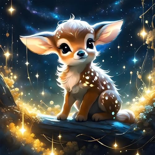 DPIDEA Diamond Painting Hirsch, DIY 5D Diamant Painting Bilder, Diamond Painting Kit Runde Steine Diamant Malerei für Zuhause Dekor 30x30 cm
