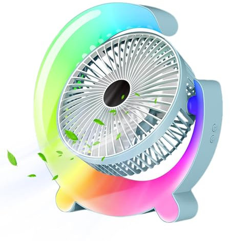 Ventilador de escritorio - Ventilador de mesa ajustable de 3 velocidades con luz ambiental | Ventilador de mesa giratorio de 360 ​​grados con luz RGB, portátil silencioso, ventilador de escritorio USB