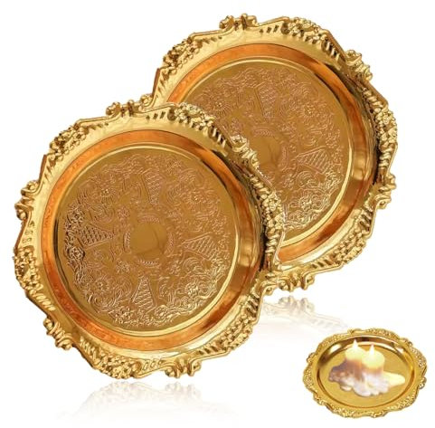 SGERUFZ Set di 2 Porta Candele Piastra Portacandele Vassoio, Ferro Rotonda Porta Candela da 10cm per Candele a Colonna Oro Porta Candela Natalizia Halloween Matrimonio Decorazione Casa