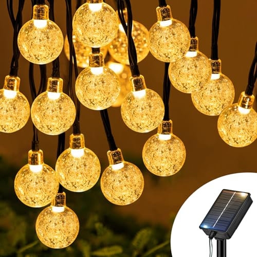 btfarm 1 Stücke Solar Lichterkette Aussen Wetterfest, 10M 30 LED Kristallkugel Lichterkette Außen IP65 Wasserdicht, 8 Modi Solarlichterkette Outdoor für Balkon Hochzeit Party Garten Deko, Warmweiß