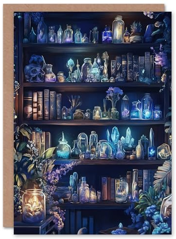 Artery8 Greeting Card White Witch Cupboard Books Crystals Potions Blank For Him Or Her Art Birthday Card
