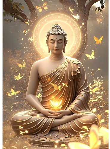 KEYIFA Diamond Painting 5D Complet, Statue de Bouddha et Bougie Peinture Diamant Adulte Art Accessoires, DIY Cristal Art Toile Peinture Kit Diamant Painting, Murale Décoration 30x40cm