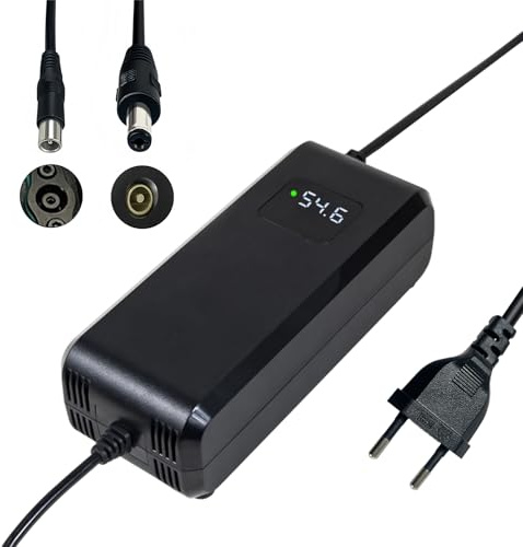 54.6V 4A Lithium Ladegerät für Elektrofahrräder Geeignet zum direkten Laden von 48v Batterien Einfacher Anschluss: 5,5 × 2,1 mm Intelligentes Ladegerät mit Display und integriertem Lüfter
