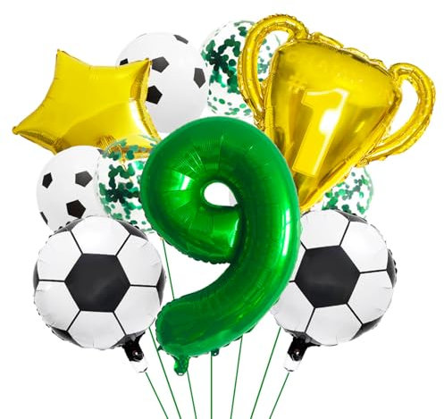 ParPix 11 Stück Fussball Luftballon 9. Geburtstag Junge, Grün Fußball Deko Geburtstag Folienballon 9, Fußball Geburtstagsdeko 9 Jahre, Fussball Geburtstags Deko 9 Jahre,Ballon 9 Geburtstags Junge