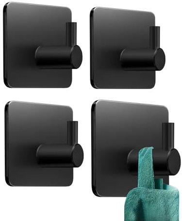 Handtuchhalter Ohne Bohren Schwarz 4 Stück, Hochwertige Haken Selbstklebend Edelstahl, Klebehaken Badezimmer, Selbstklebende Haken Extra Stark, Ideal für Kleiderhaken Wand Towel Holder Badezimmer Set