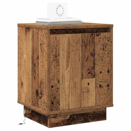 vidaXL Nachttische mit LED-Lichtern 2er Set Alte Holz 39x34,5 x 50cm Rustikale Nachttische für drinnen Moderner Schlafzimmer Stauraum Kompakte Heim Beleuchtung Funktionale Anzeige