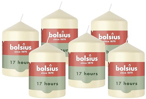 Bolsius - glatte Stumpenkerze - Elfenbein - 8 x 6 cm - Unparfümierte - Natürliches Pflanzenwachs - Ohne Palmöl
