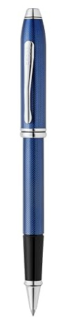 Cross Townsend Rollerball (mit graviertem Rautenmuster, Strichstärke M, Schreibfarbe: schwarz, inkl. Luxus Geschenkbox) Translucent Cobalt Blue