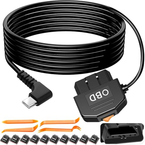 DAOKAI OBD-Stromkabel für Dashcam,OBD2 zu Typ C L Hardwire Kit mit Schalter Button,12 V/24 V auf 5 V 3 A,Niederspannungsschutz 24-Stunden Überwachung/ACC Modus,Mit Zeitrafferaufnahme,3,5M
