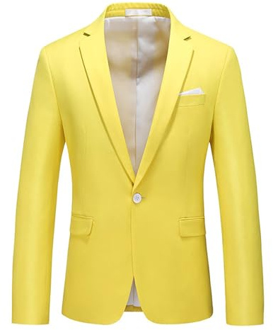Uomo Slim Trendy Singolo Pulsante Abiti Maschio Singolo Button Suit Blazer per Abito da sposa Slim Fit Cappotti Sportivi per Uomo, Giallo limone, XL