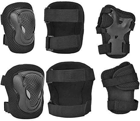 RASTKY Conjunto de Equipo de Protección para Patines, Resistente y Transpirable, con Almohadillas Gruesas para Adultos, Entusiastas del Patinaje, Rojo, y Negro (Black)