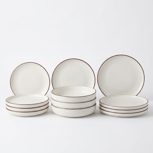 SANTA CLARA | Vajilla Completa 12 Piezas Cerámica Stoneware para 4 Personas, Apta Microondas y Lavavajillas, Vajilla Celtia con Diseño Nórdico para Hogar y Cocina