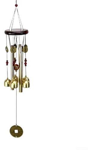 Campanello a vento fatto a mano in legno e metallo con ciondoli portafortuna, 65 cm, decorazione da giardino per esterni e interni, con sonagli rilassanti sintonizzati e struttura antiruggine in oro